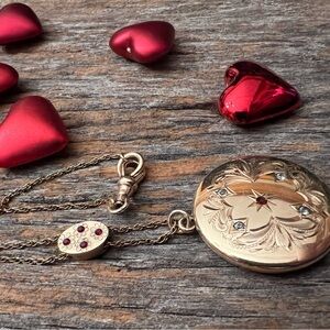 Goldfilled Victorian Locket on GF Pocket Watch Chain with Slide